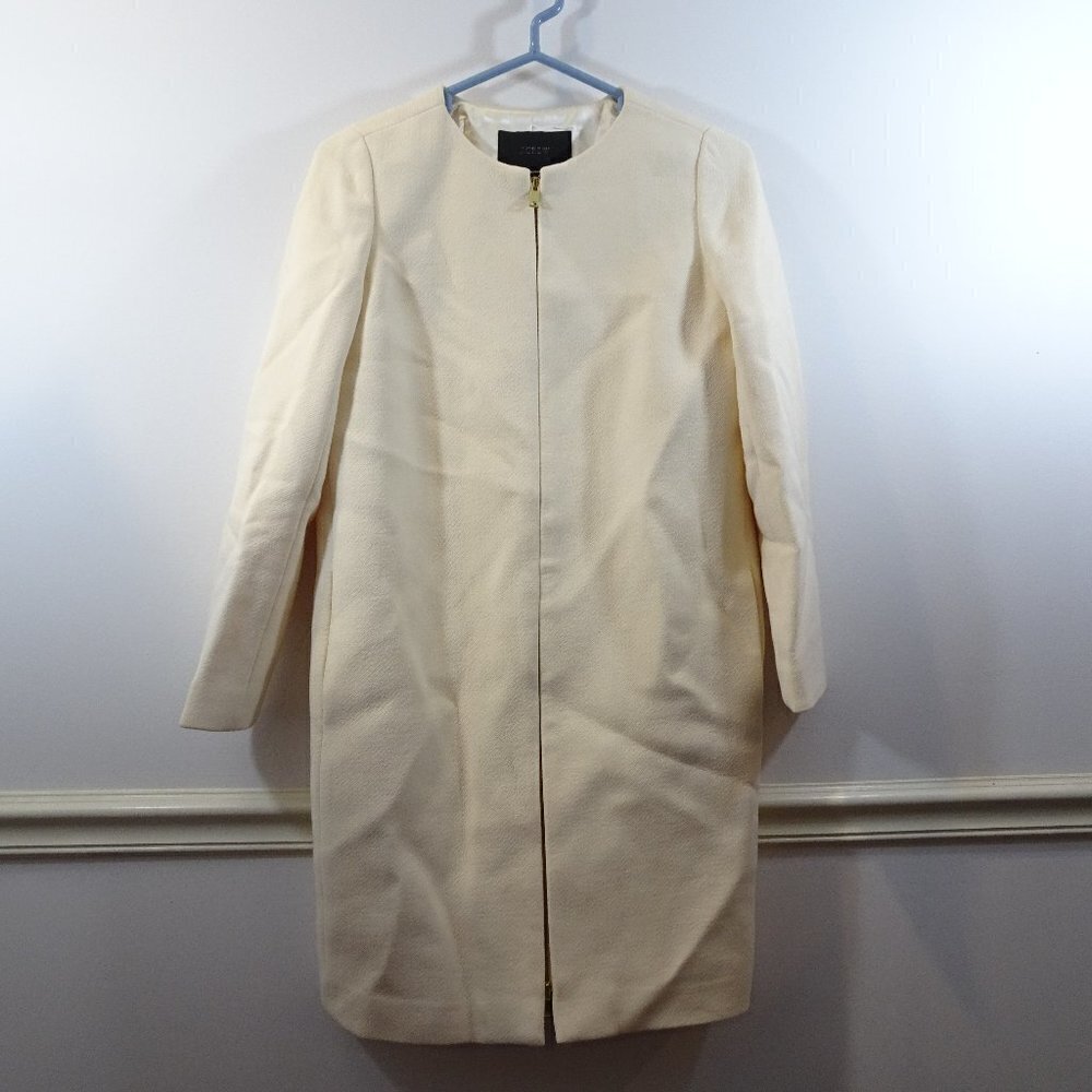 J Crew Full Zip Double Cloth Coat Size 00 Ivory Full Zip Wool Blend